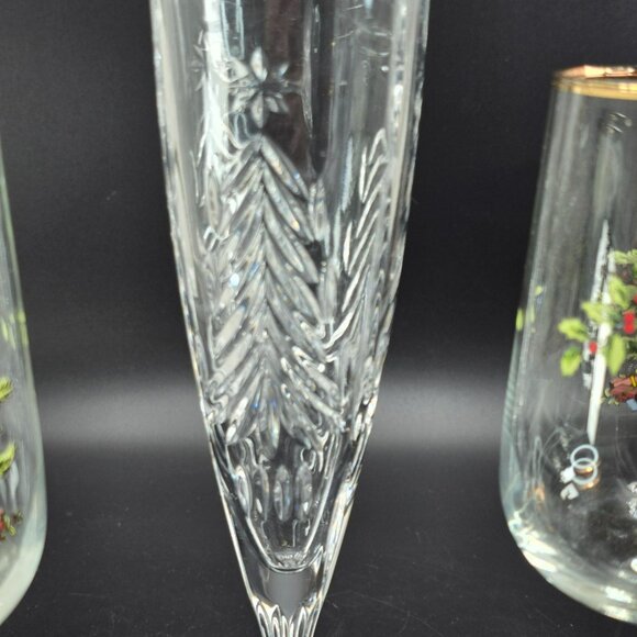 Vintage Spode Christmas Tree Wine Glasses and Mikasa Champagne Flute DH1370 - Picture 6 of 6